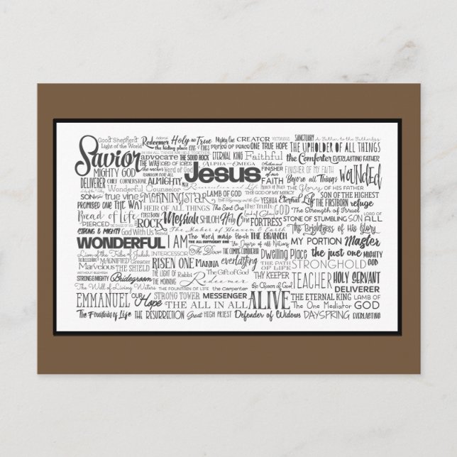 Cartão Postal Nomes de Deus Marrom Branco (Frente)