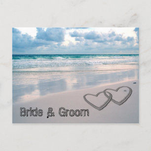 Cartão Postal Nomes de noiva e noivo escritos na areia