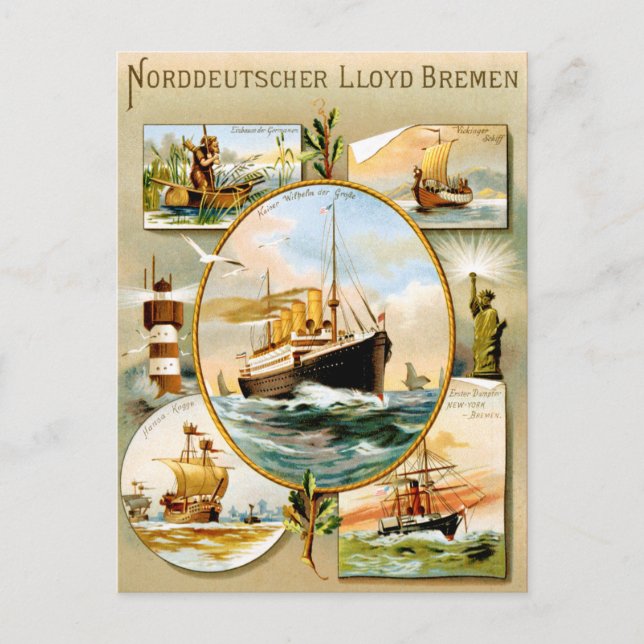 Cartão Postal Norddeutscher Lloyd Bremen Viagens vintage (Frente)
