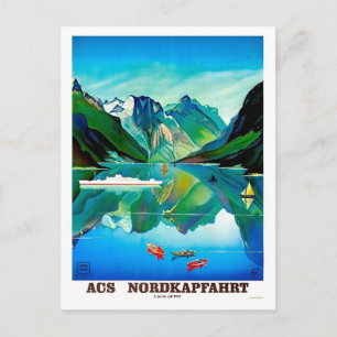 Cartão Postal Nordkapp, Noruega, veleiro, montanha