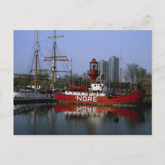 Cartão Postal Nore Lightship, St. Kathrines dock, Londres, Ingla (Frente)
