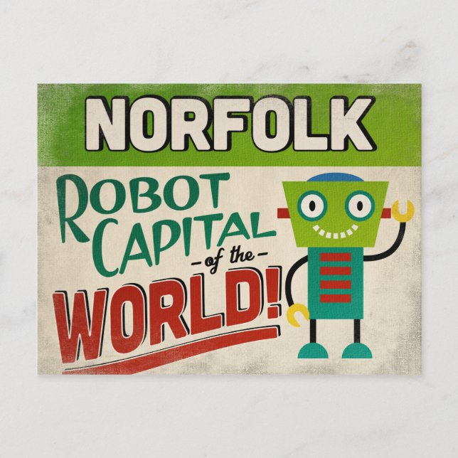 Cartão Postal Norfolk Virginia Robot - Funny Vintage (Frente)