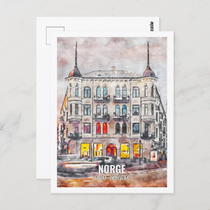 Cartão Postal Norge Oslo Noruega Familiar Viagem Place Watercolo