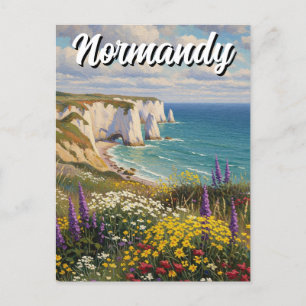 Cartão Postal Normandia França Etretat Cliff Flores selvagens