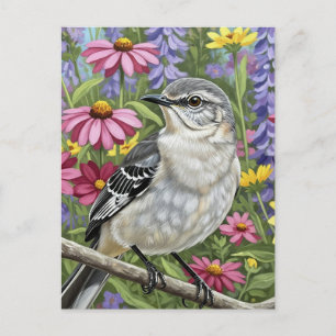 Cartão Postal Norte Mockingbird com Flores