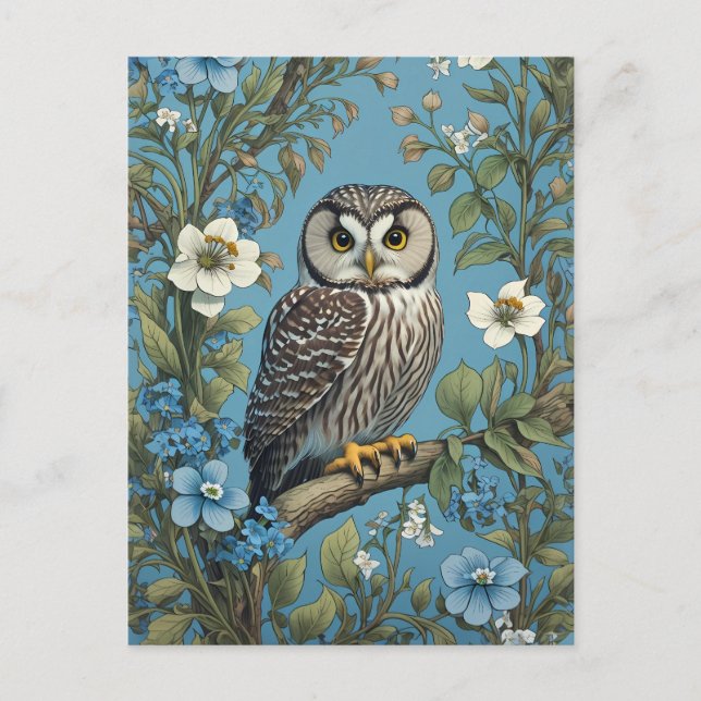 Cartão Postal Norte Saw-Whet Owl William Morris Inspirado (Frente)