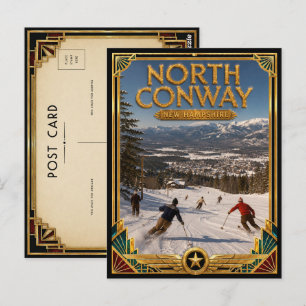 Cartão Postal North Conway New Hampshire Arte Deco Vintage Doura