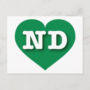 Cartão Postal North Dakota Green Heart - Eu amo ND