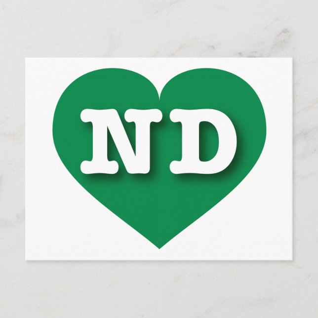 Cartão Postal North Dakota Green Heart - Eu amo ND (Frente)