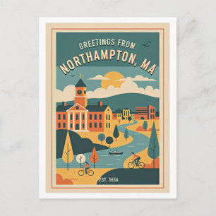 Cartão Postal Northampton MA Viagem Retro Anos 1950