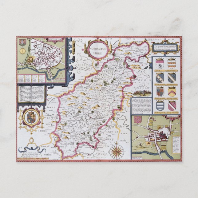 Cartão Postal Northamtonshire, gravada por Jodocus Hondius (Frente)