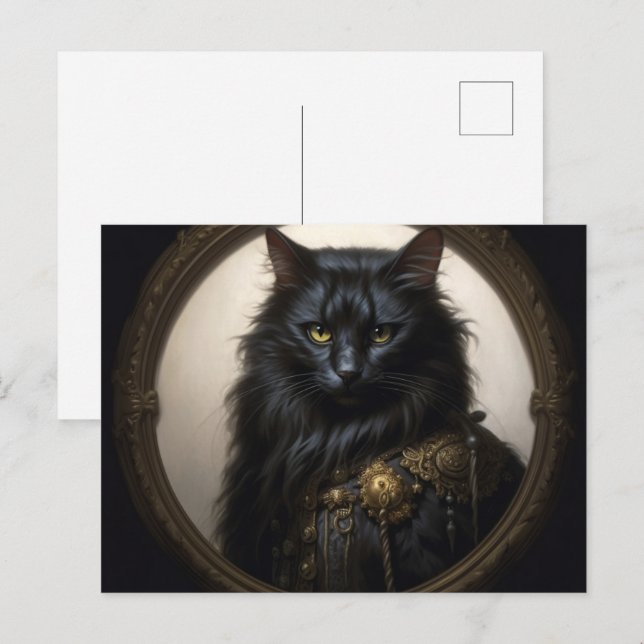 Cartão Postal Norwegian Forest black Cat (Frente/Verso)