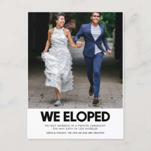 Cartão Postal Nós fugimos do anúncio de casamento moderno