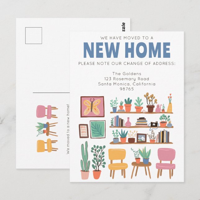 Cartão Postal Nós Mudamos de Endereço Mudança Sala de Estar Fofa (Frente/Verso)