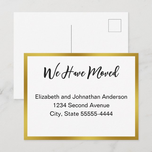 Cartão Postal Nós Mudamos Script Anúncio de Mudança Branco (Frente/Verso)