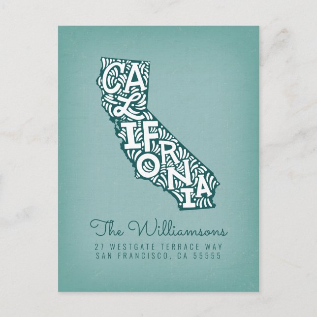 Cartão Postal Nós nos movemos | Novo Endereço | Califórnia (Frente)