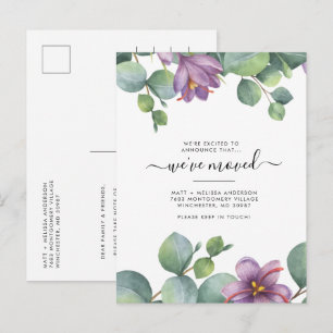 Cartão Postal Nós nos mudamos Eucalipto Verde Roxo Mudança