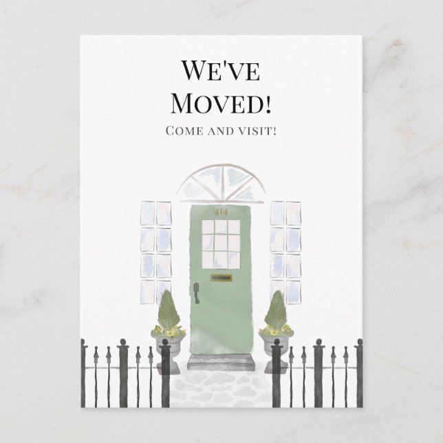 Cartão Postal Nós nos mudamos para uma nova casa com uma porta s (Frente)