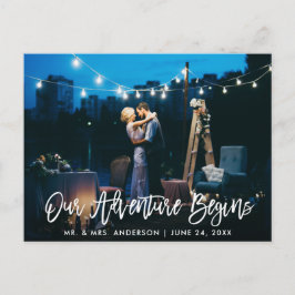 Cartão Postal Nossa Aventura Começa Brush Script Casamento Agrad