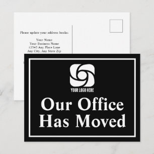 Cartão Postal Nossa Sede Mudou Logotipo Empresarial Preto e Bran