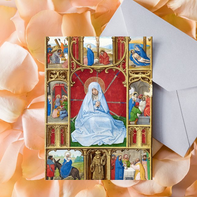 Cartão Postal Nossa Senhora de Tristeza Páscoa emprestou medieva (Our Lady of Sorrows Medieval Manuscript Catholic Christian Lent Postcard)