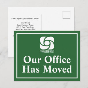 Cartão Postal Nosso Escritório Mudou Logotipo de Empresa Verde