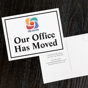 Cartão Postal Nosso escritório mudou o logotipo personalizado de