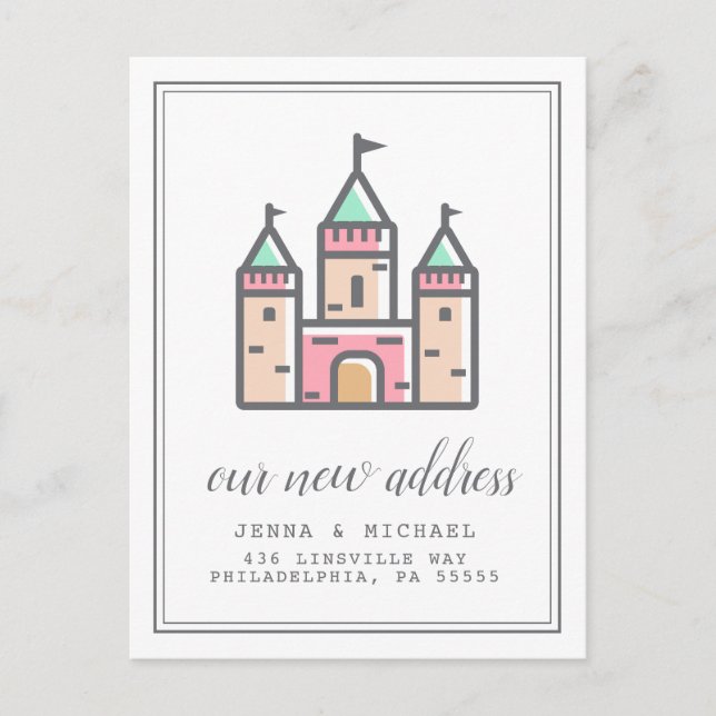Cartão Postal Nosso Novo Endereço | Pastel Castle Home (Frente)