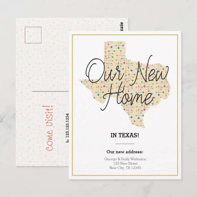 Cartão Postal Nosso Novo Lar - Anúncio em Movimento do Texas (Frente/Verso)