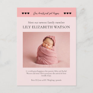 Cartão Postal Nossos corações ficaram maiores, Anúncio de Nascim