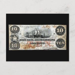 Cartão Postal Nota de 1860 Dólar da Carolina do Sul