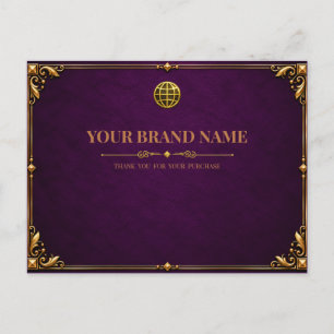 Cartão Postal Nota de Envio Vintage Royal Amethyst Roxo Dourado