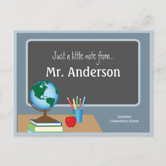 Cartão Postal Nota Do Teacher Chalkboard Globe (Frente)