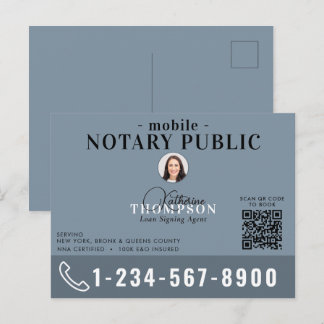 Cartão Postal Notary Signing Agent Modern Blue Photo QR Code