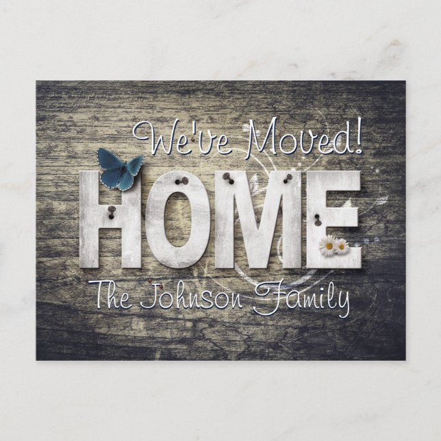 Cartão Postal Notificação de Mudança Novo Endereço Madeira Rústi (Frente)