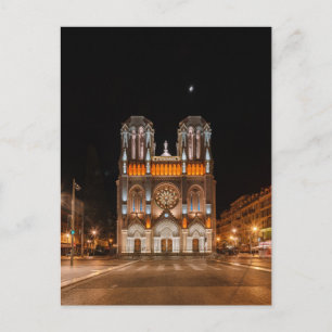 Cartão Postal Notre-dame de nice na noite brilhando