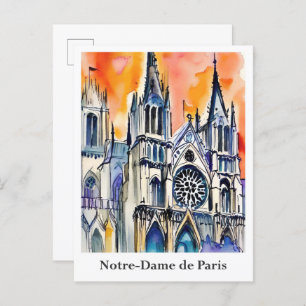 Cartão Postal Notre-Dame de Paris France Watercolor Viagem
