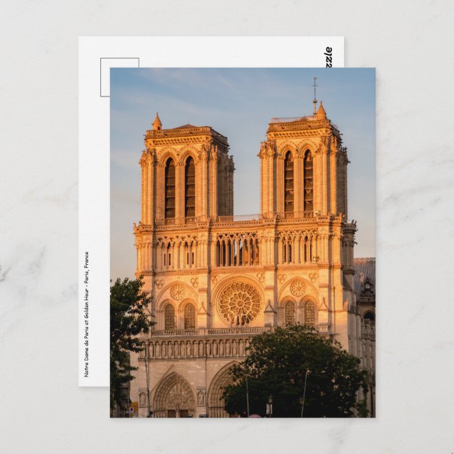 Cartão Postal Notre Dame de Paris na Hora Dourada - Paris, Franç (Frente/Verso)