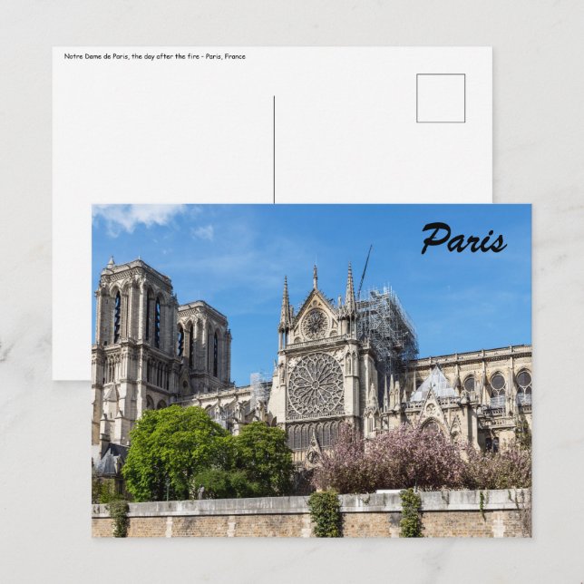 Cartão Postal Notre Dame de Paris, no dia após incêndio de 2019 (Frente/Verso)