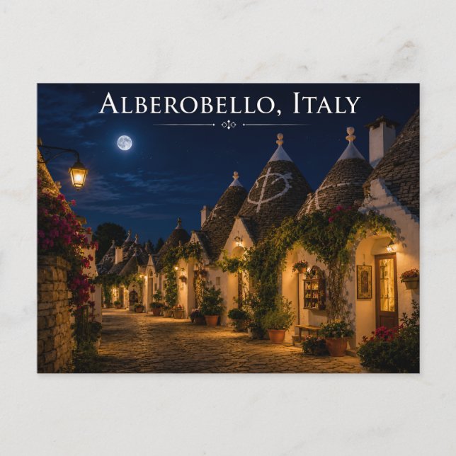 Cartão Postal Noturno de Alberobello Itália (Frente)