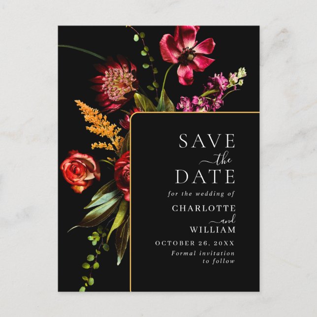 Cartão Postal Nouveau Flores Casando Guarde a Data QR Code (Frente)