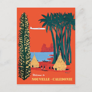Cartão Postal Nova Caledônia, vila junto à costa, vintage