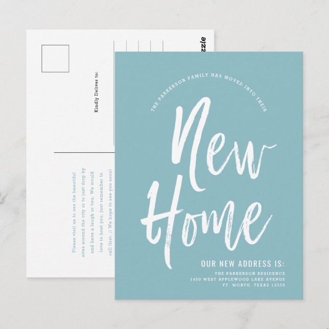 Cartão Postal Nova Casa | Minimamente Robin Egg Blue | Novo Ende (Frente/Verso)