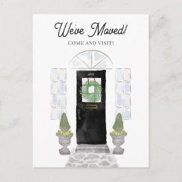 Cartão Postal Nova Casa Mudamos Pintura em Aquarela Porta Preta