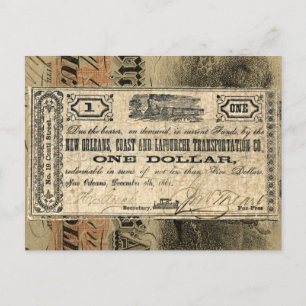 Cartão Postal Nova Guerra Civil Orleã Money Antiquado do Sul dos