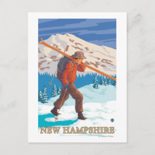 Cartão Postal Nova HampshireSkier Carregando Skis
