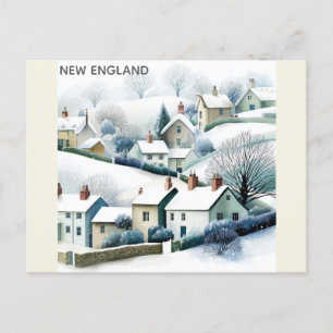 Cartão Postal Nova Inglaterra - Ilustração da Vila Snowy Winter