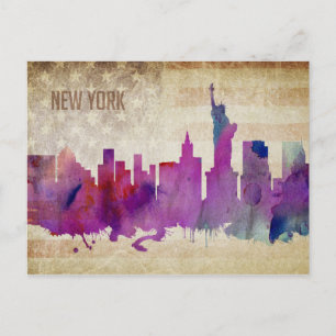 Cartão Postal Nova Iorque, NY   Linha Skyline Cidade de Cores