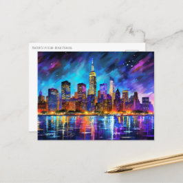 Cartão Postal Nova Iorque Skyline na Pintura Noturna de Abstrato