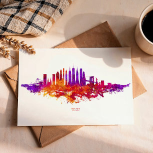 Cartão Postal Nova Iorque Skyline Watercolor em branco